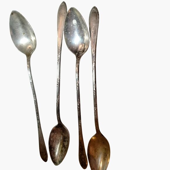 New England Silver Plate Iced Tea Spoons Rosemary Pattern Vintage Lot 4 - Picture 10 of 10
